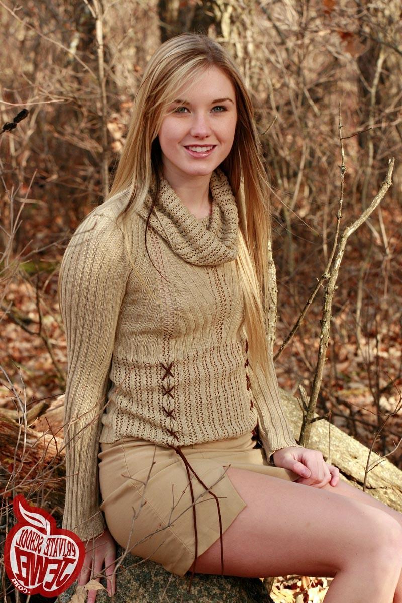 16P Blonde teen office girl strips in woods