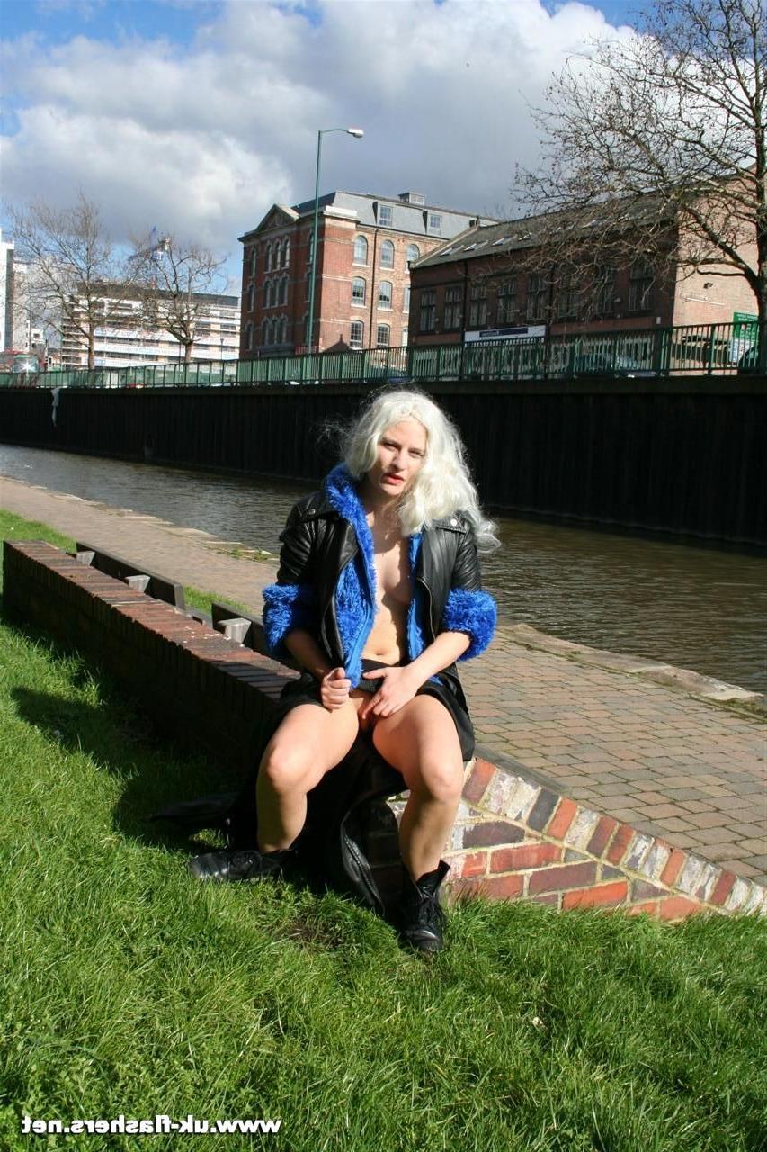 16P Horny exhibitionist teen masturbating in public and flashing tits outdoors near 