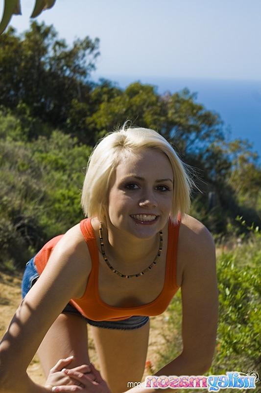 16P Tiny blonde teen girl with small tits nude outside