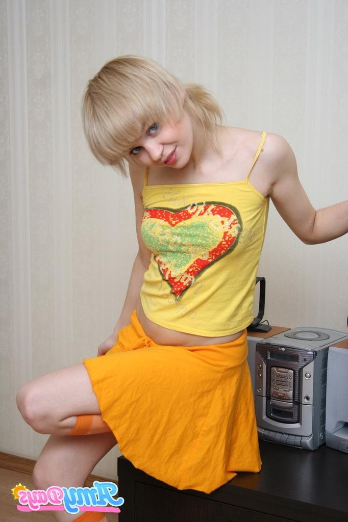 16P Thin blonde teen amy in skirt