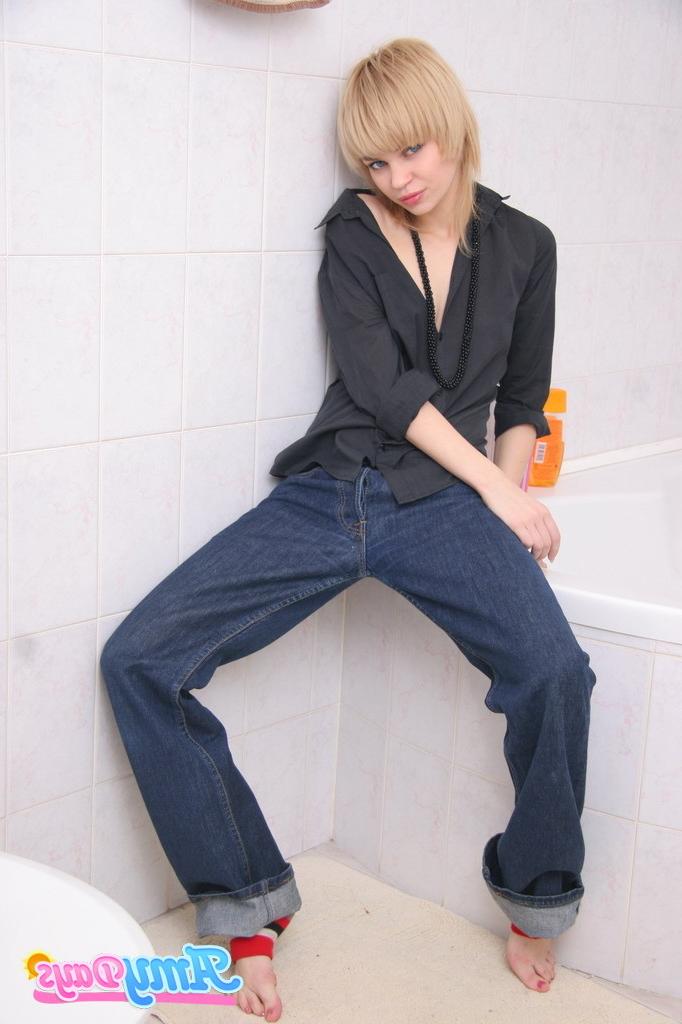 16P Blonde skinny teen girl strips naked