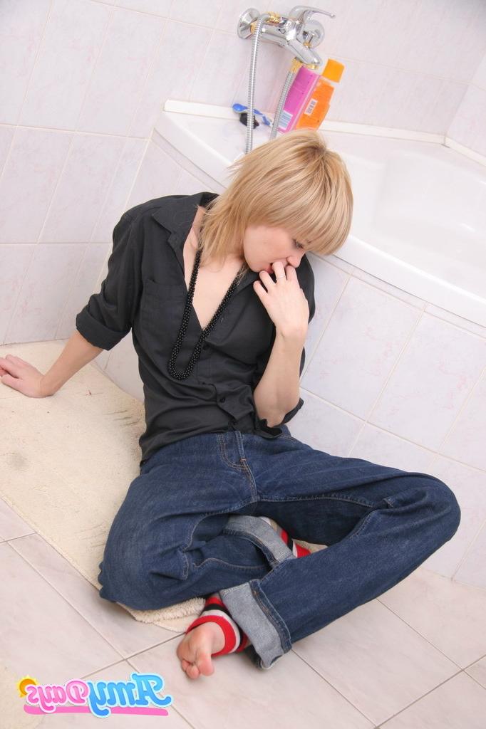 16P Blonde skinny teen girl strips naked