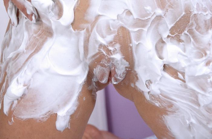 16P Blonde teen shaving pussy and masturbating with a dildo