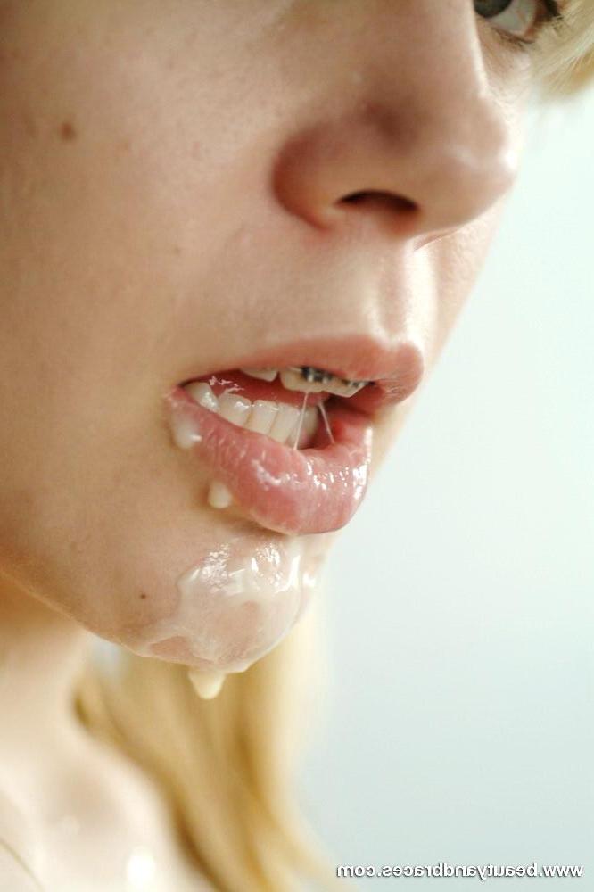 16P Pigtailed blonde teen with sexy braces gets messy with pudding