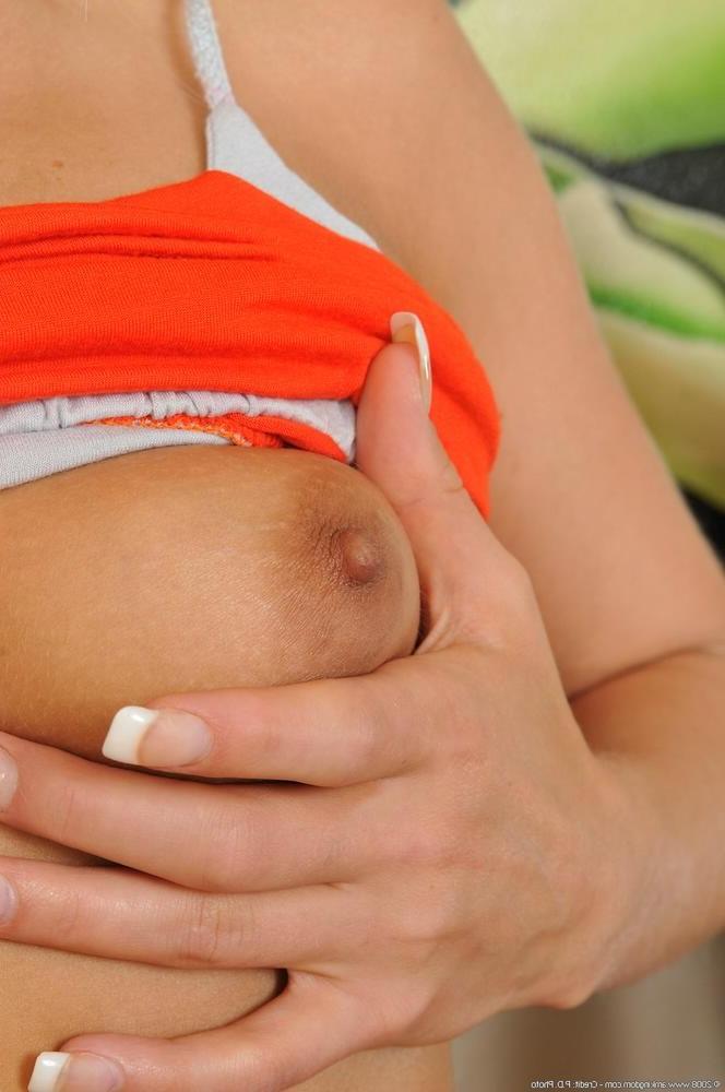 15P Blonde teen with tiny tits tries new black satin panties on