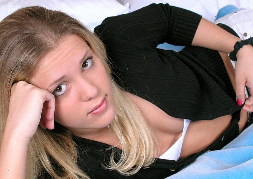 20P Lonely blond teen in white lingerie