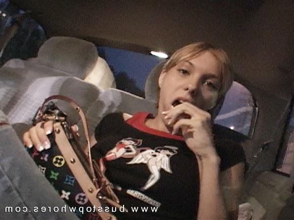 14P Short haired blonde a splits her legs wide for a cock to get off the bus