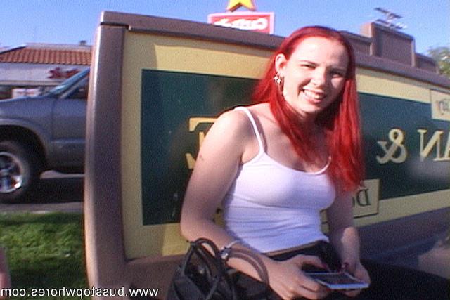 15P Young redhead slut takes a hard cock and cash to get off the bus