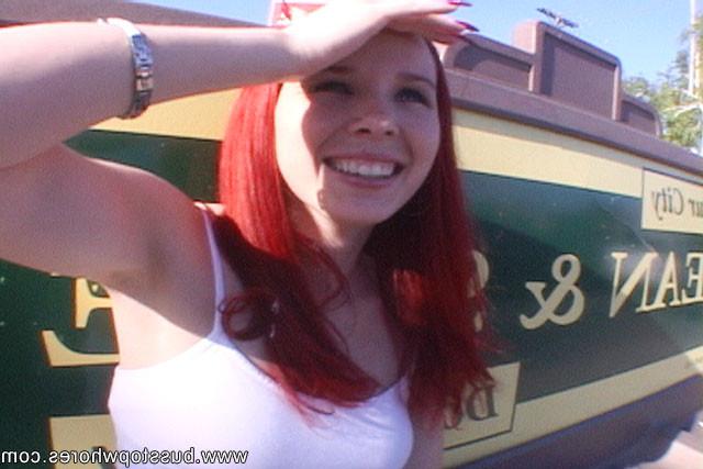 15P Young redhead slut takes a hard cock and cash to get off the bus