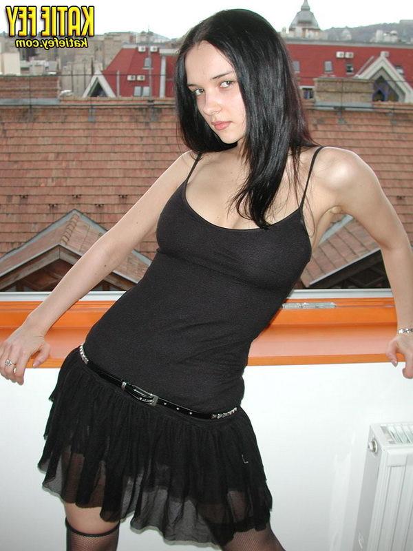 15P Busty teen in sexy black dress