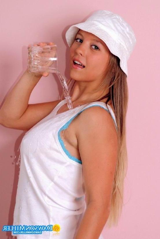 16P cute brunette teen posing in wet t-shirt