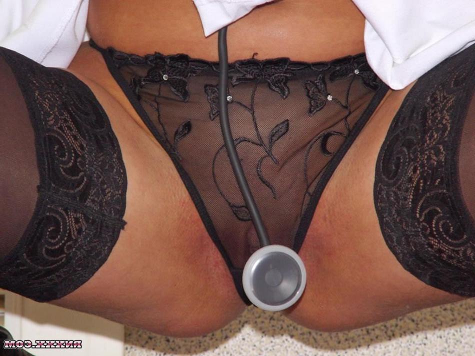 16P Brunette Nurse Strips Down to Her Stockings