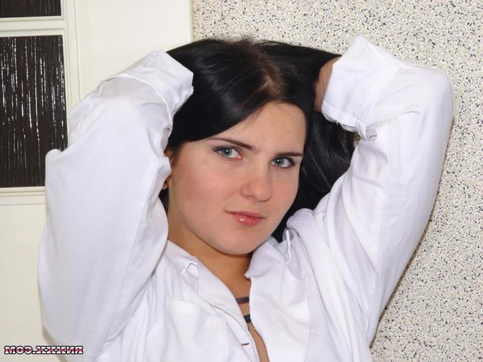 16P Brunette Nurse Strips Down to Her Stockings