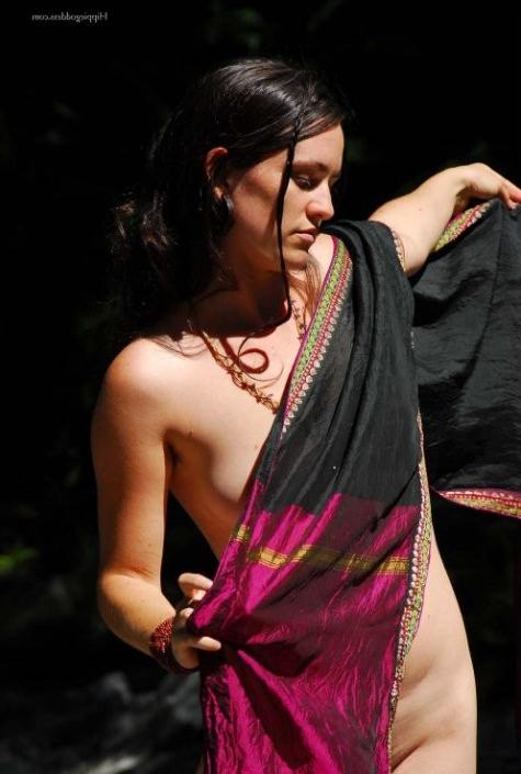15P Tanned Nudist Beauty Bathes Breasts at Sunny River