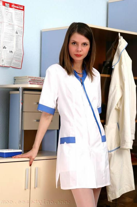 16P Sexy brunette teen posing in nurse uniform