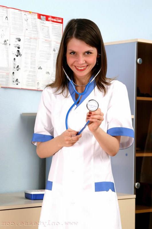 16P Sexy brunette teen posing in nurse uniform