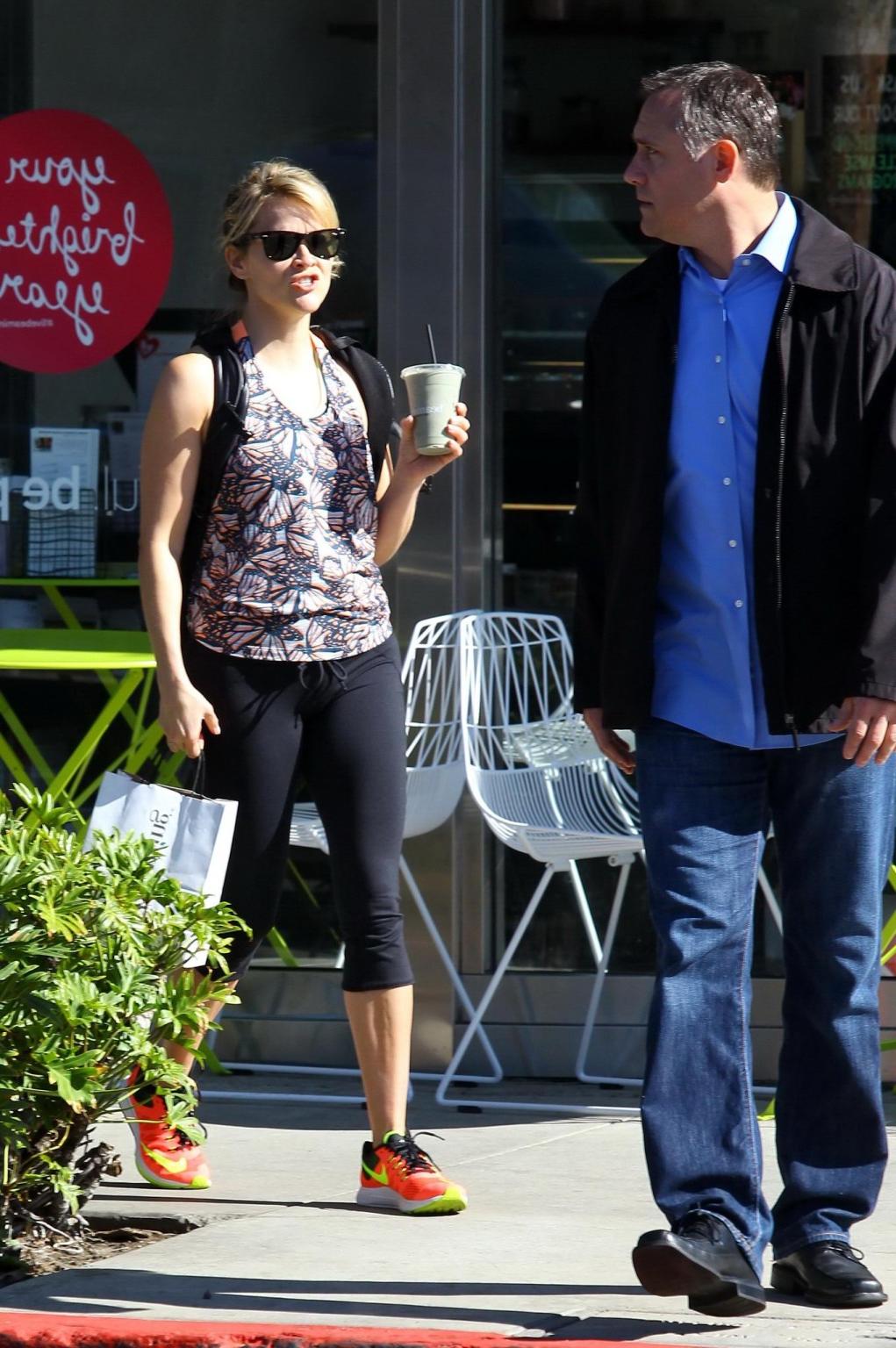 16P Reese Witherspoon shows off her ass wearing black tights outside a gym in Brentw
