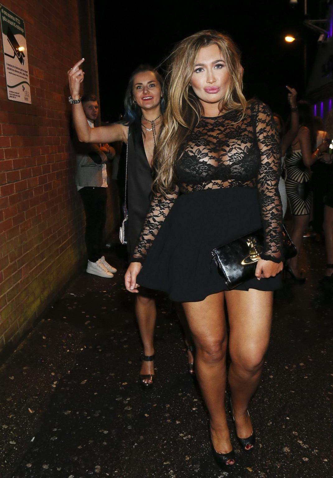 16P Lauren Goodger see-through to bra  leggy at Club 195 for New Years Eve