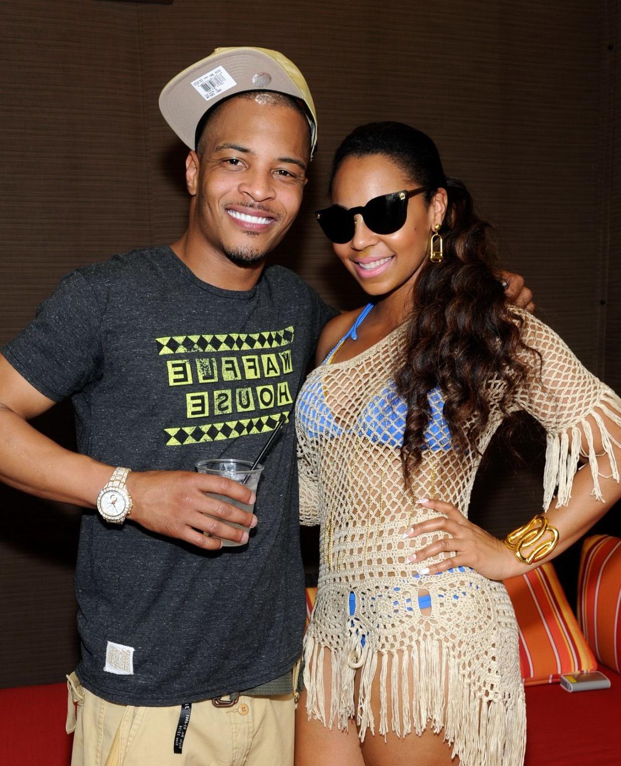 16P Ashanti wearing skimpy blue bikini under fishnet mini dress on Ditch Saturdays a