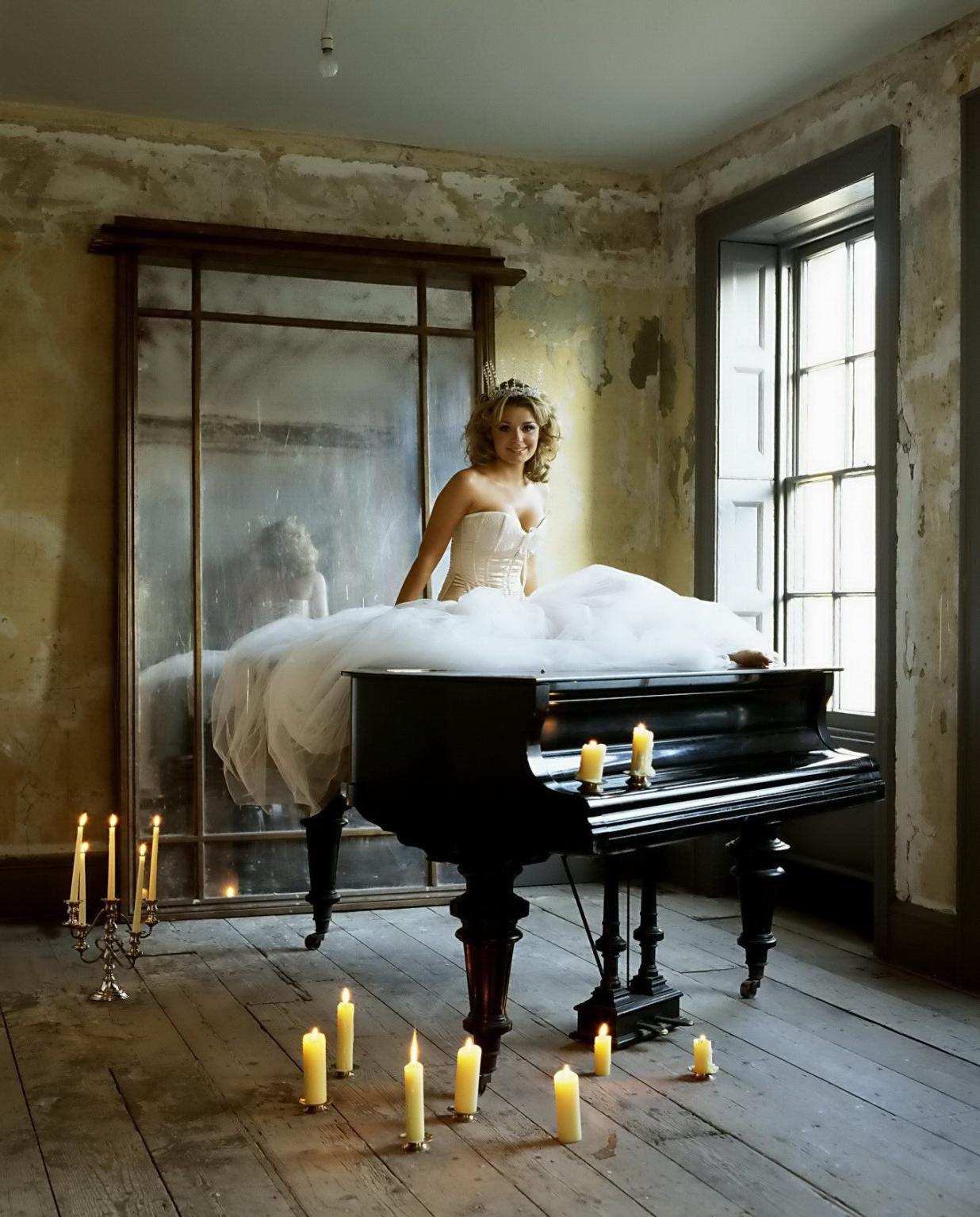 16P Katherine Jenkins cleavy and leggy wearing skimpy wedding dresses at a photoshoo