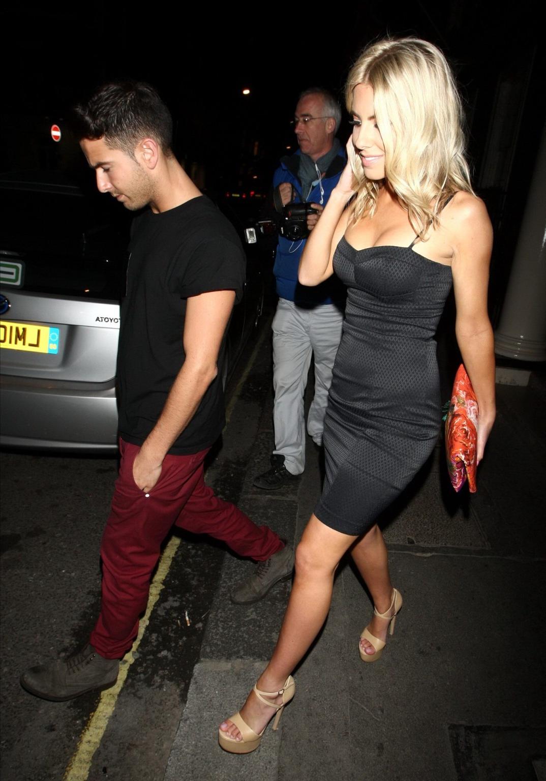 16P Mollie King busty wearing a low cut mini dress at the Arts Club in London