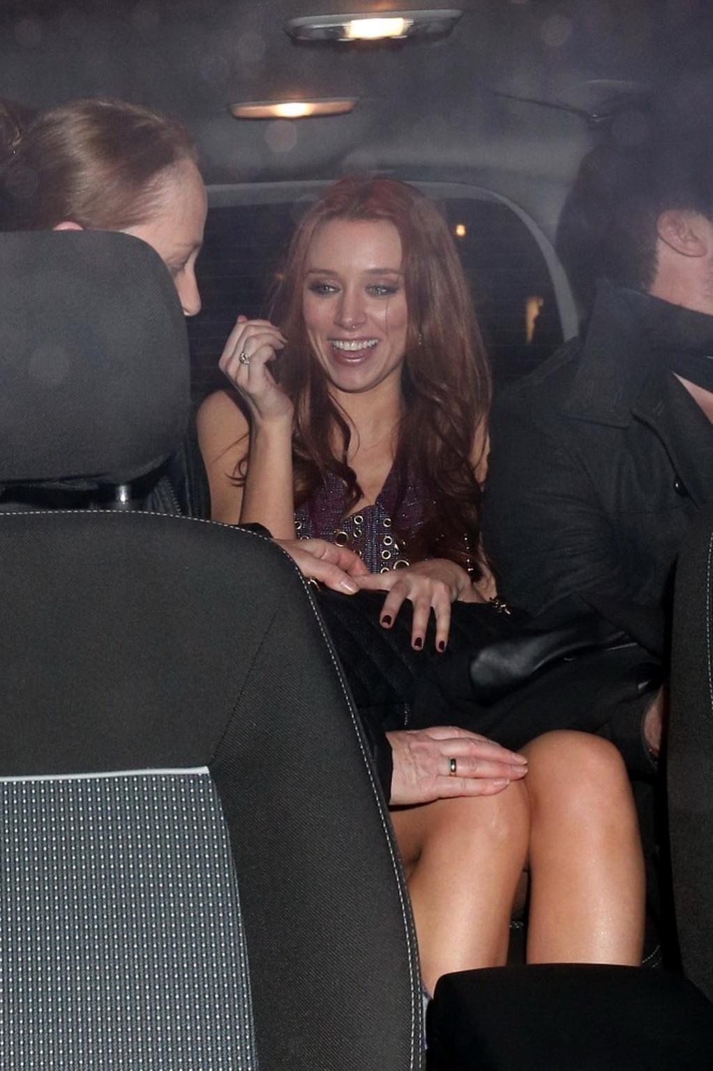 16P Una Healy flashing her panties outside the Amika Nightclub in London
