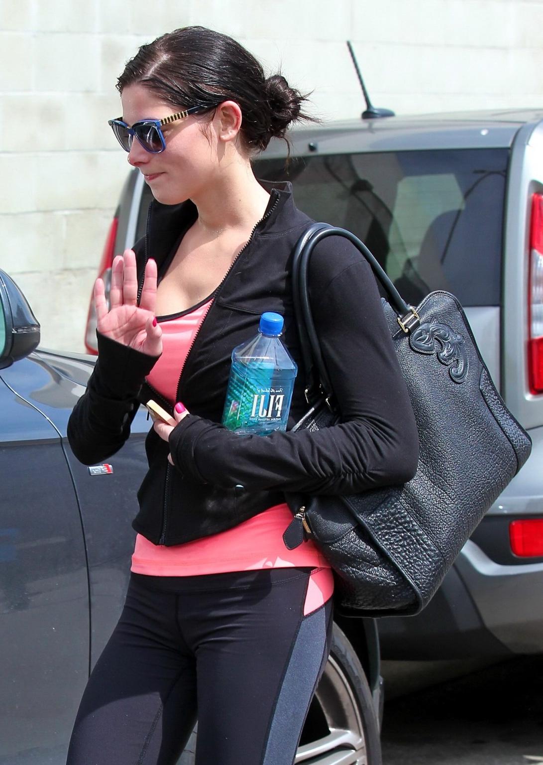 16P Ashley Greene showing off her legs  ass in tights outside the gym in Studio City