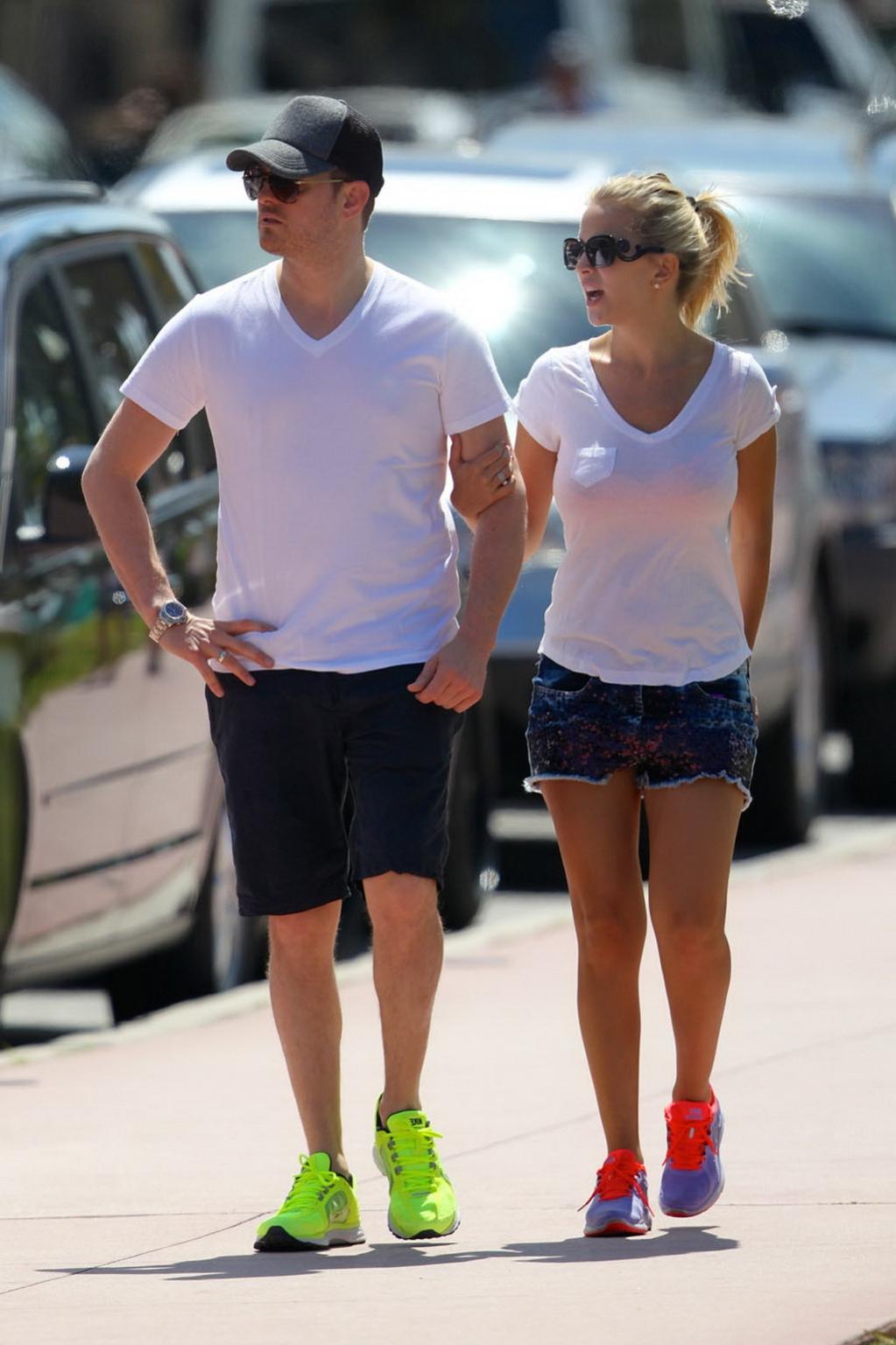 16P Luisana Lopilato in hotpants  c-thru T-shirt strolling down Miami Beach