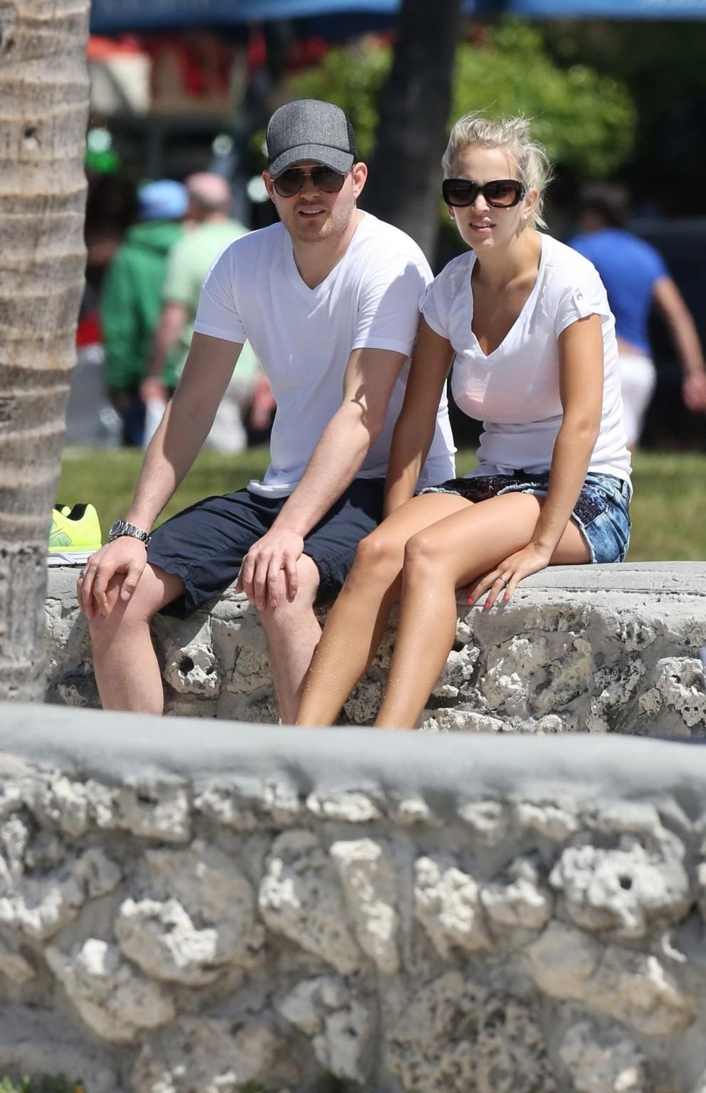 16P Luisana Lopilato in hotpants  c-thru T-shirt strolling down Miami Beach