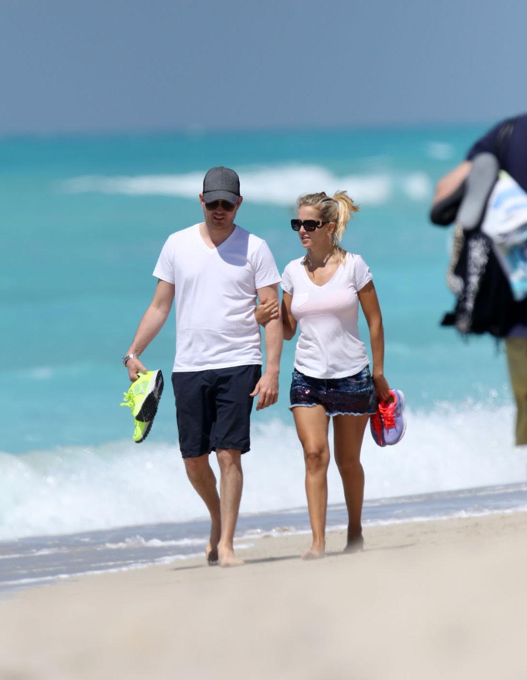 16P Luisana Lopilato in hotpants  c-thru T-shirt strolling down Miami Beach