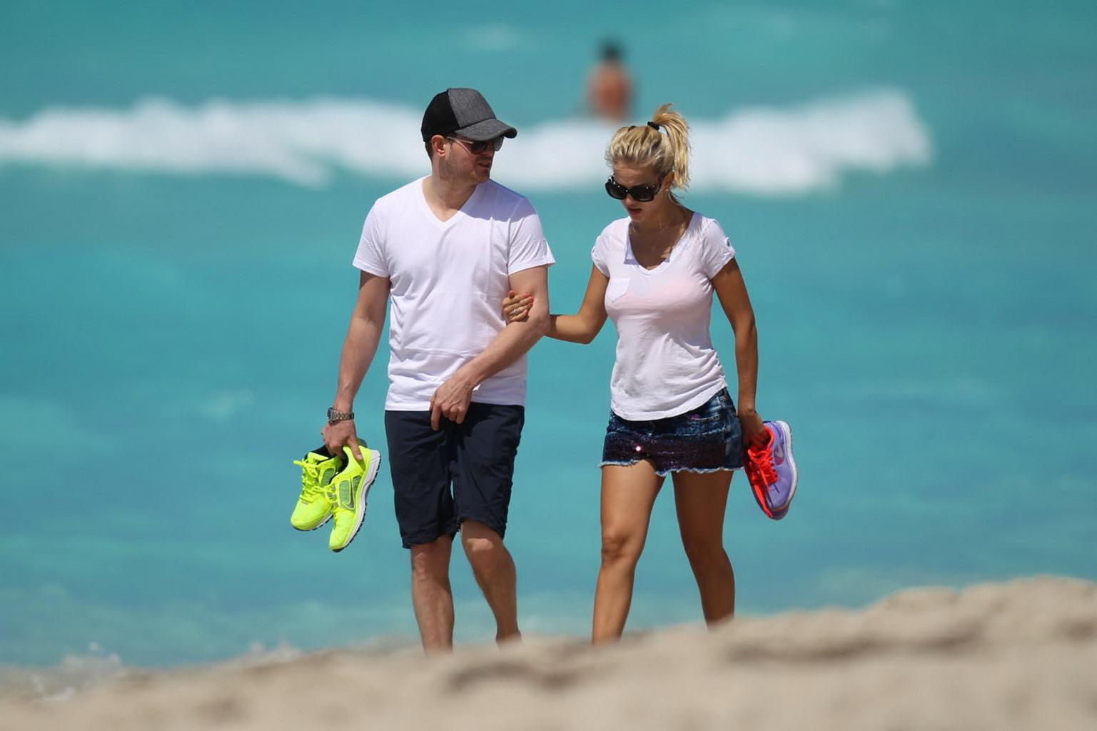16P Luisana Lopilato in hotpants  c-thru T-shirt strolling down Miami Beach