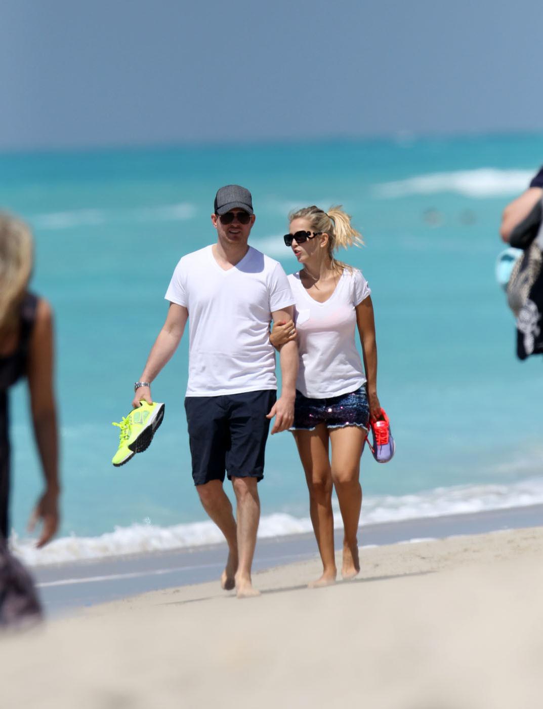 16P Luisana Lopilato in hotpants  c-thru T-shirt strolling down Miami Beach