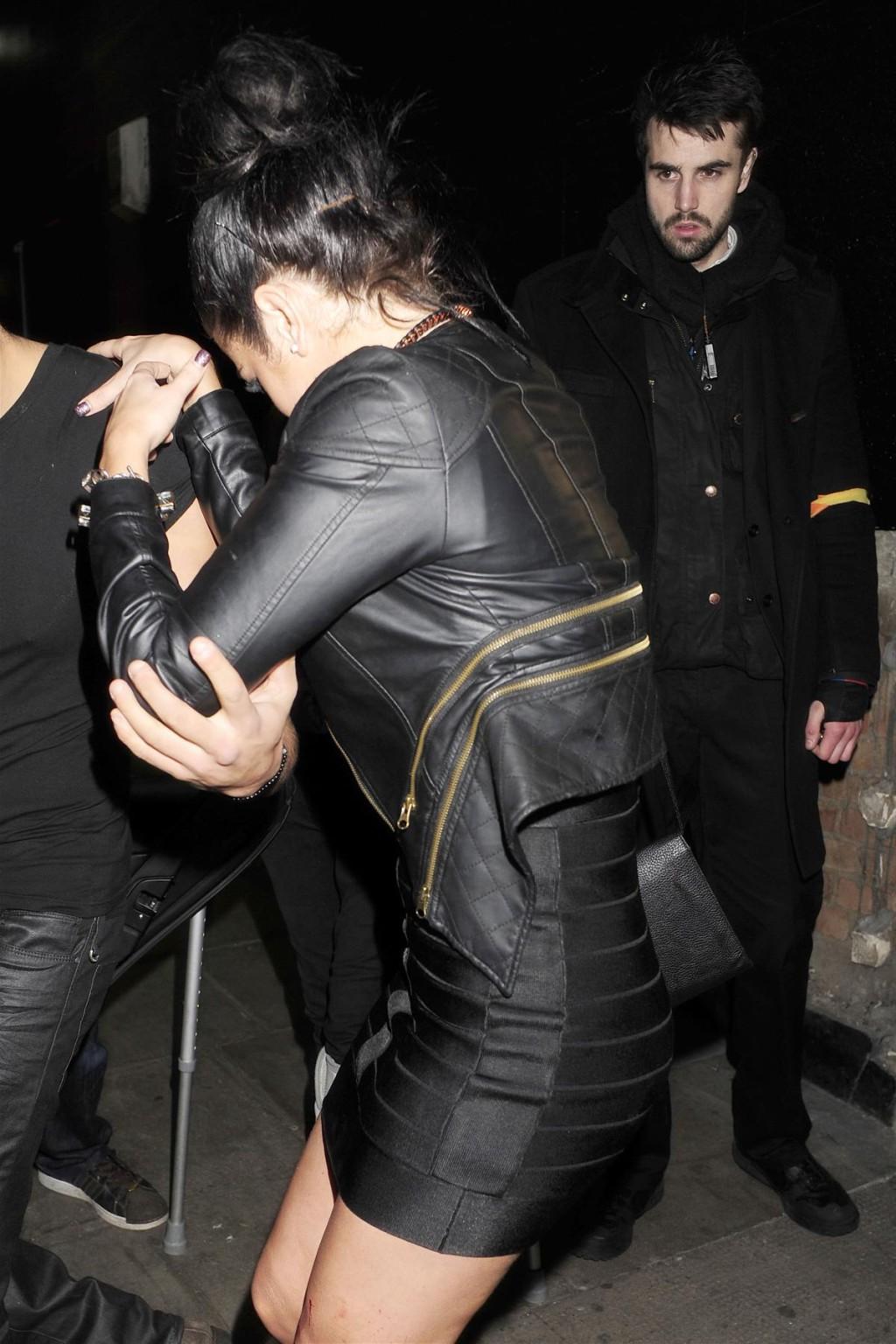10P Tulisa Contostavlos leggy  cleavy wearing a tight black dress at Rose Club in Ma