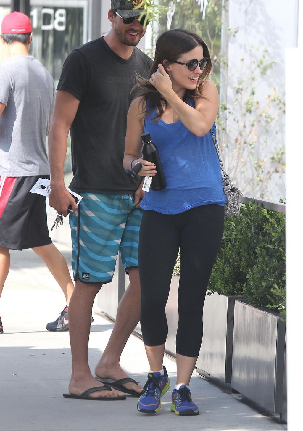 10P Sophia Bush downblouse wearing skimpy top and tights while playing with her dog