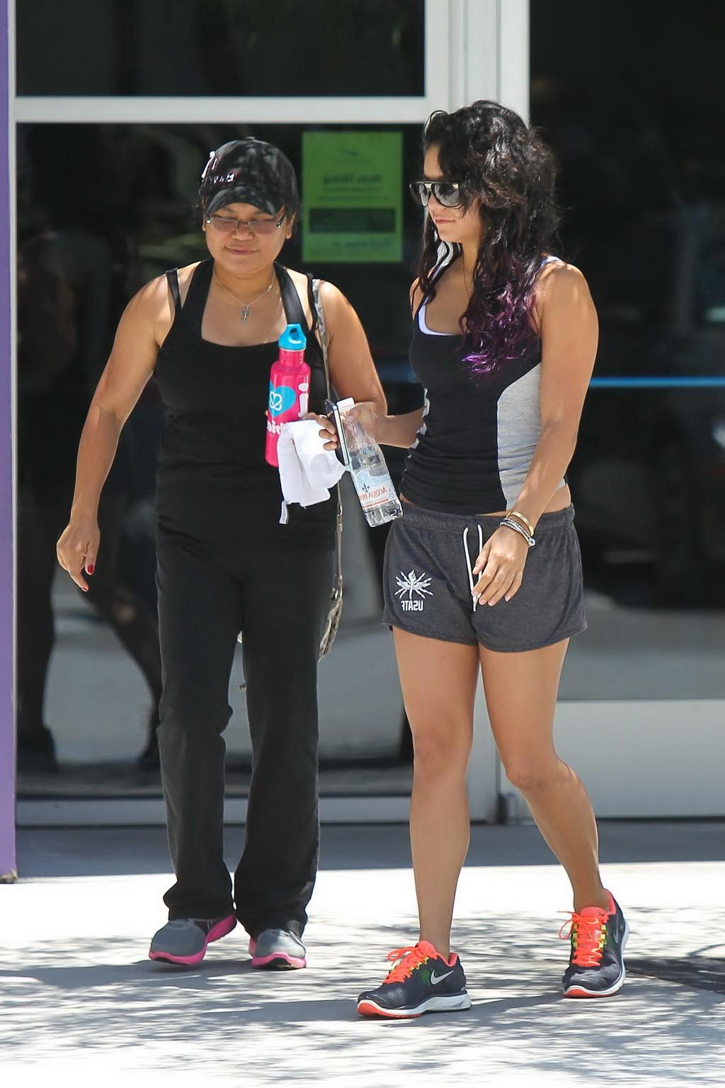 10P Vanessa Hudgens looking very hot wearing black shorts and tight top at a LA gym