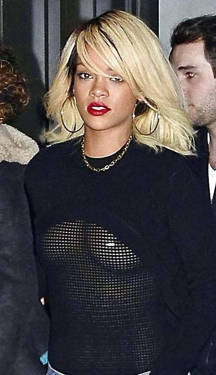 10P Rihanna showing her nice boobs in fishnet see thru top