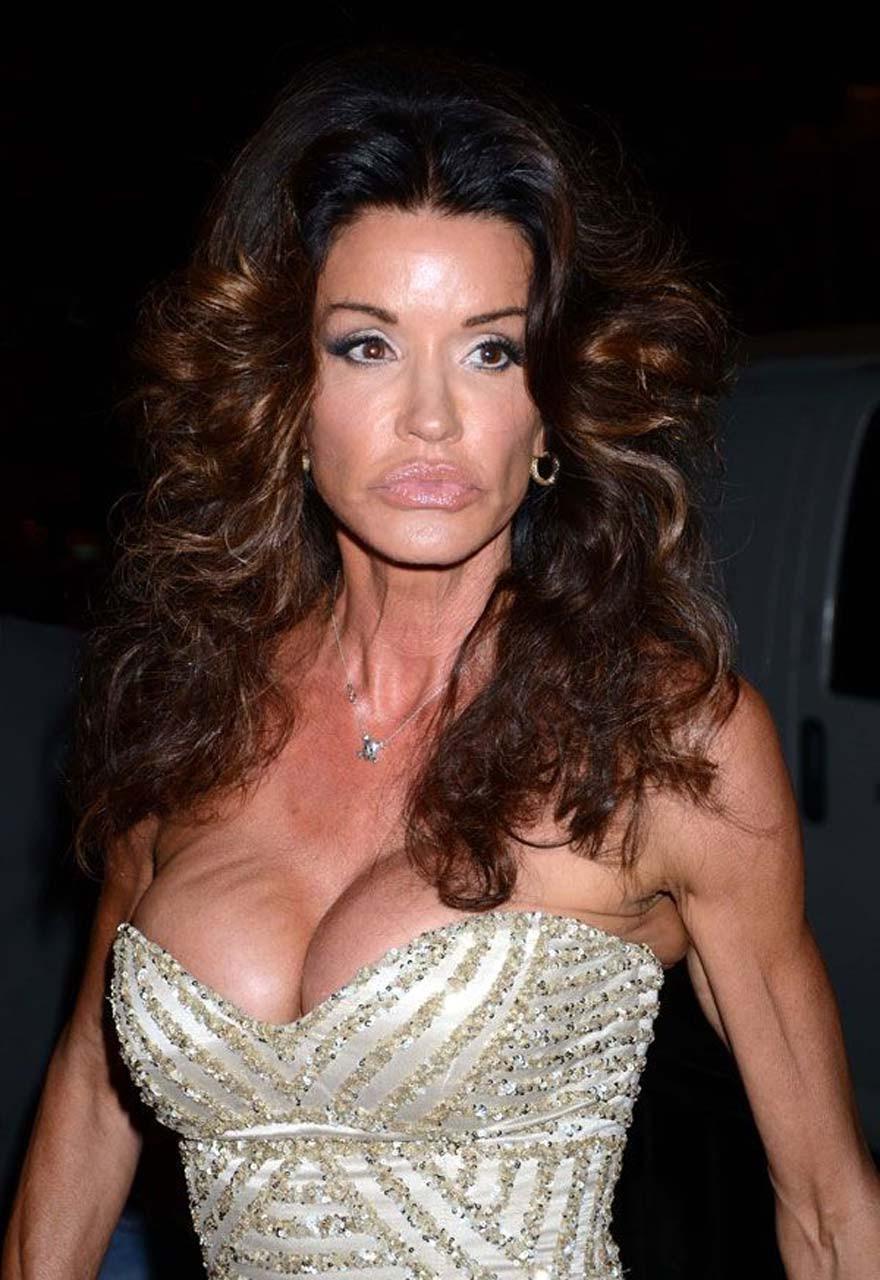 16P Janice Dickinson nipple slip while partying in club and upskirt paparazzi pictur