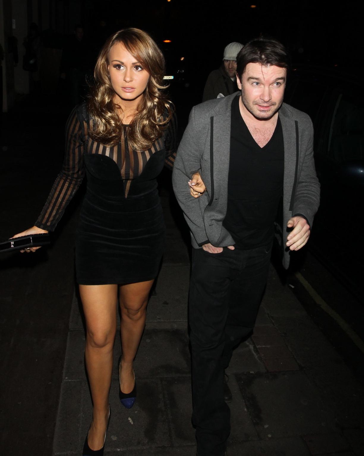 16P Chanelle Hayes leggy in black mini dress leaving a nightclub in London