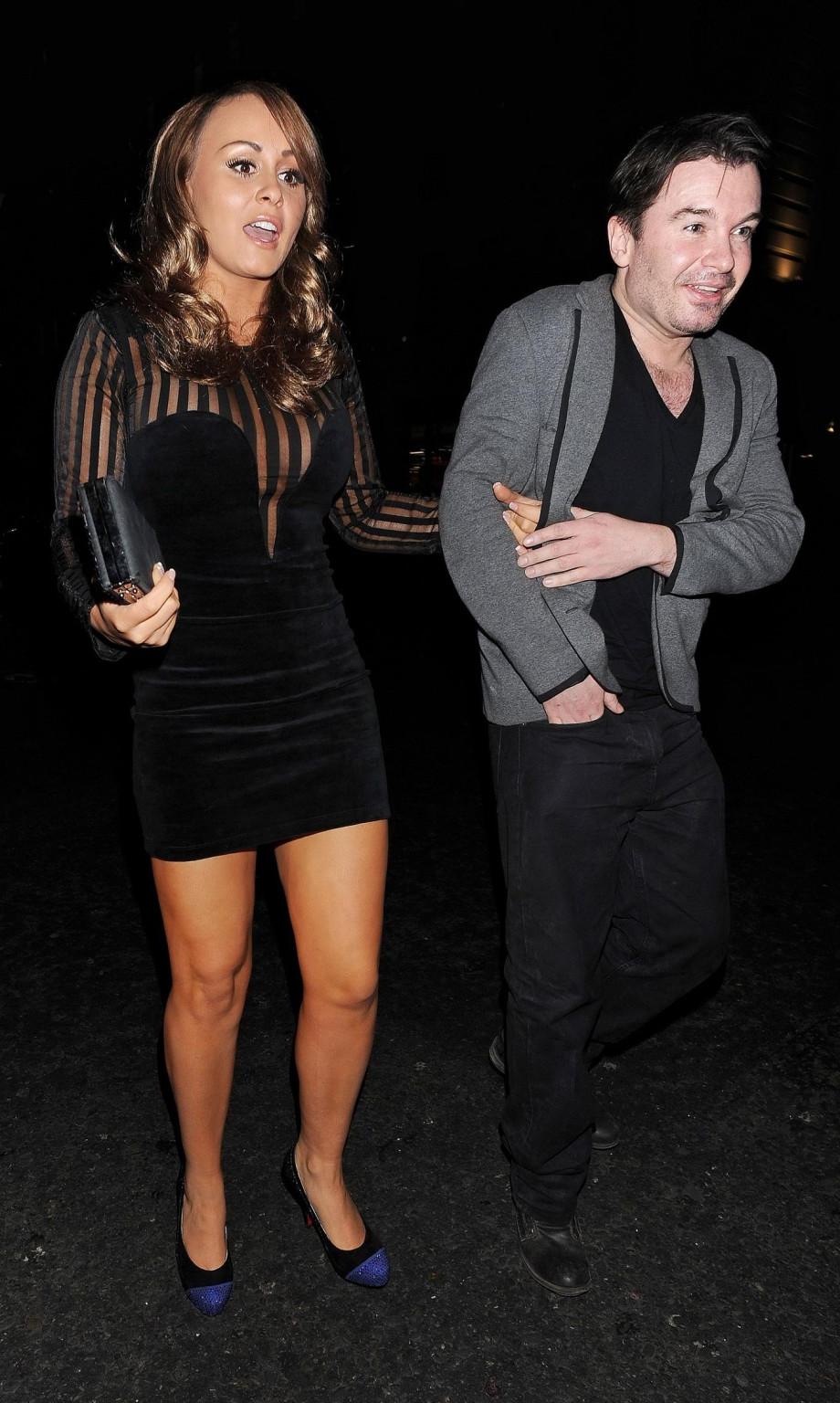 16P Chanelle Hayes leggy in black mini dress leaving a nightclub in London