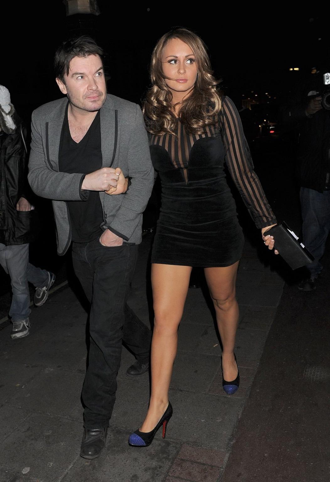 16P Chanelle Hayes leggy in black mini dress leaving a nightclub in London