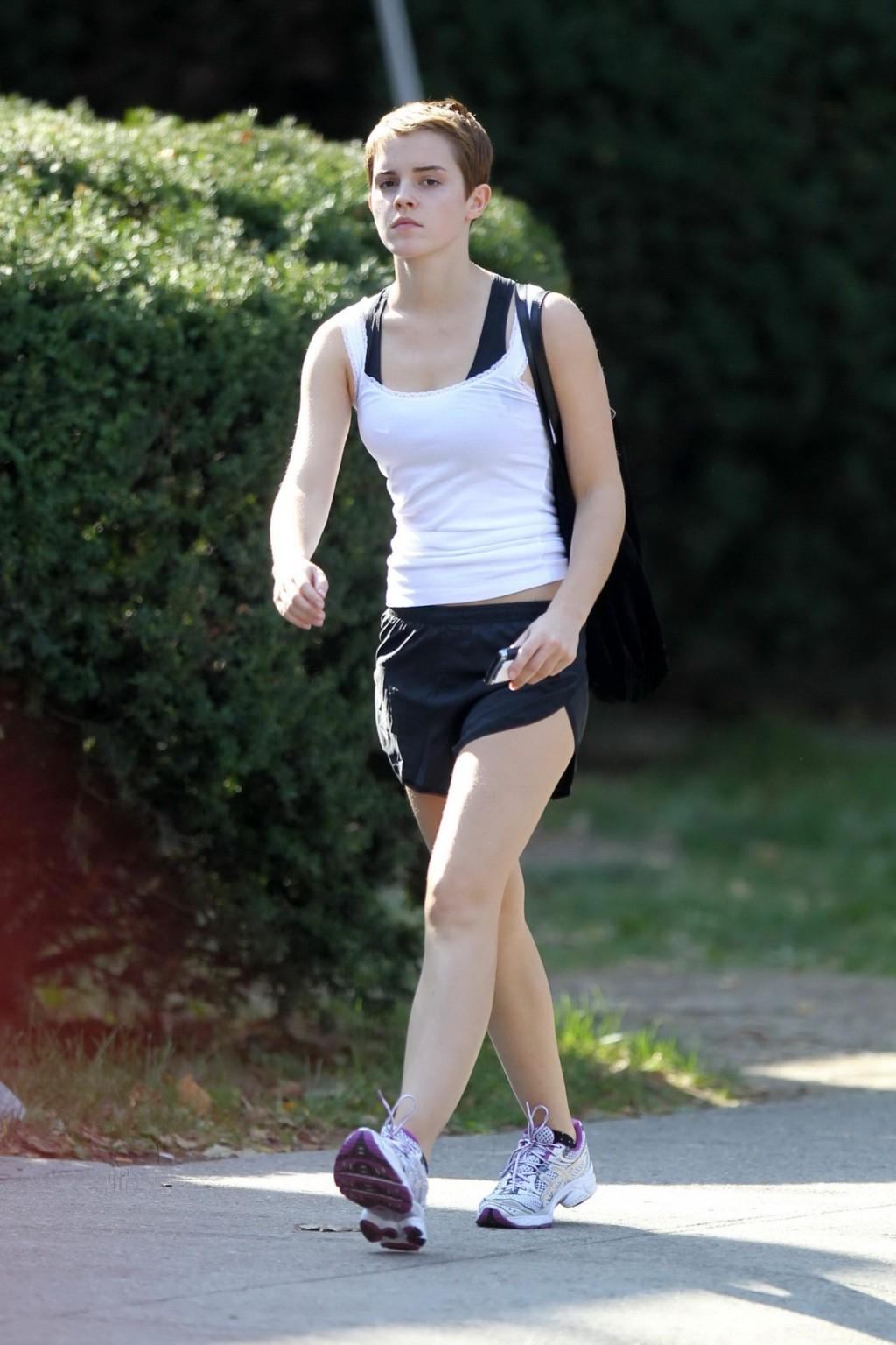 16P Emma Watson leggy in shorts after a gym class at Brown University