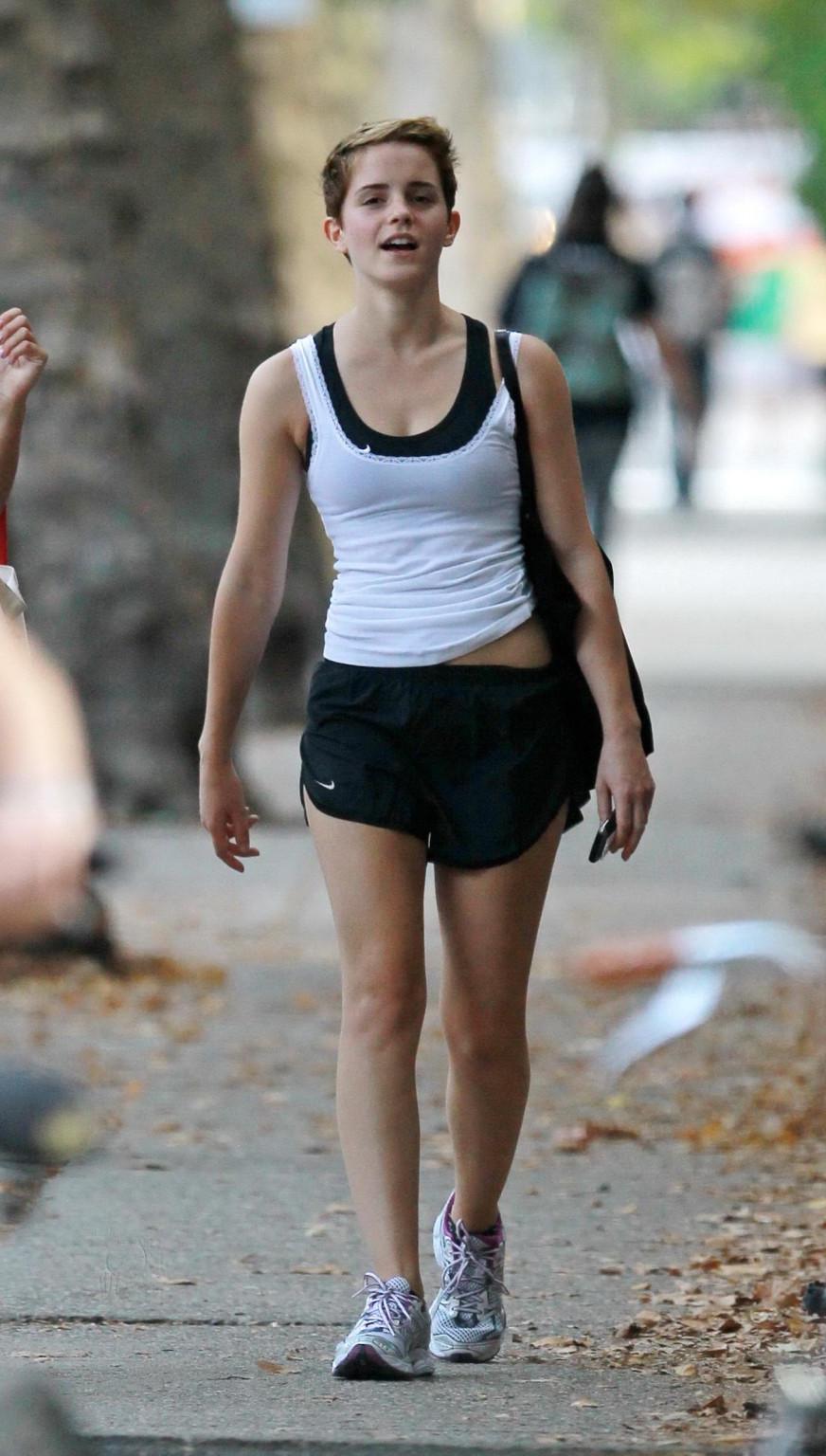 16P Emma Watson leggy in shorts after a gym class at Brown University