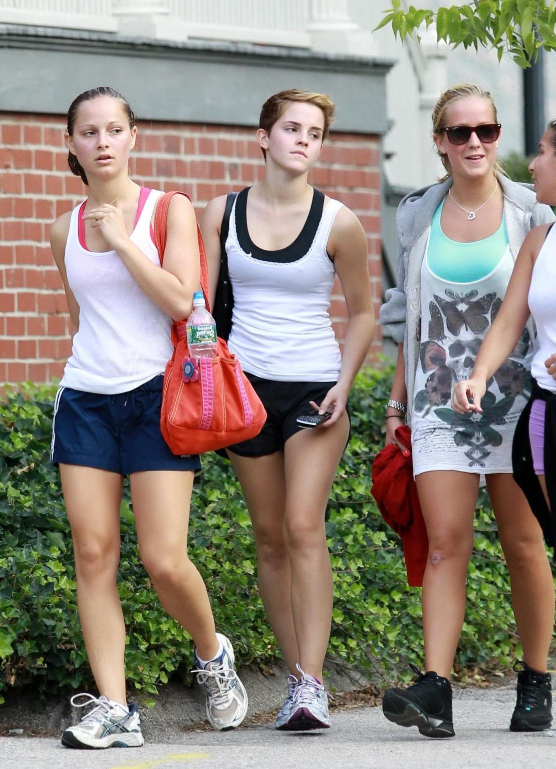 16P Emma Watson leggy in shorts after a gym class at Brown University
