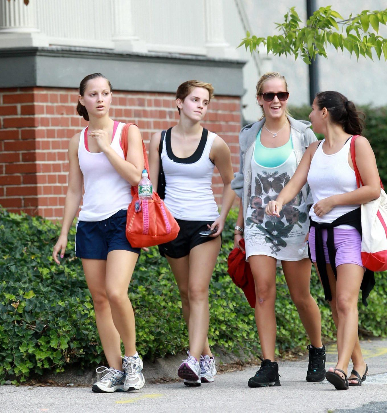 16P Emma Watson leggy in shorts after a gym class at Brown University
