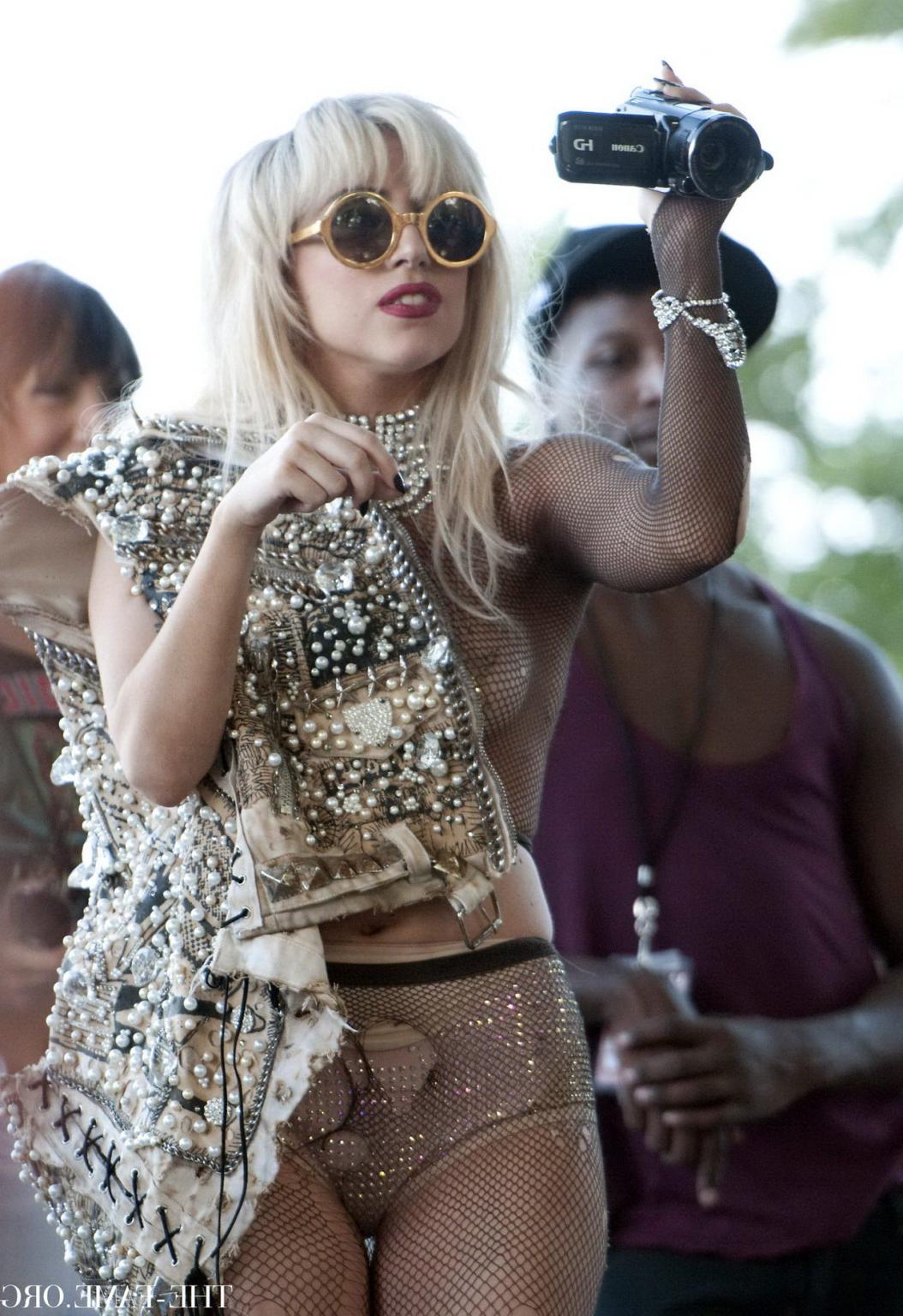 15P Lady Gaga crowd surfing at Lollapalooza wearing just fishnet  nip stickers