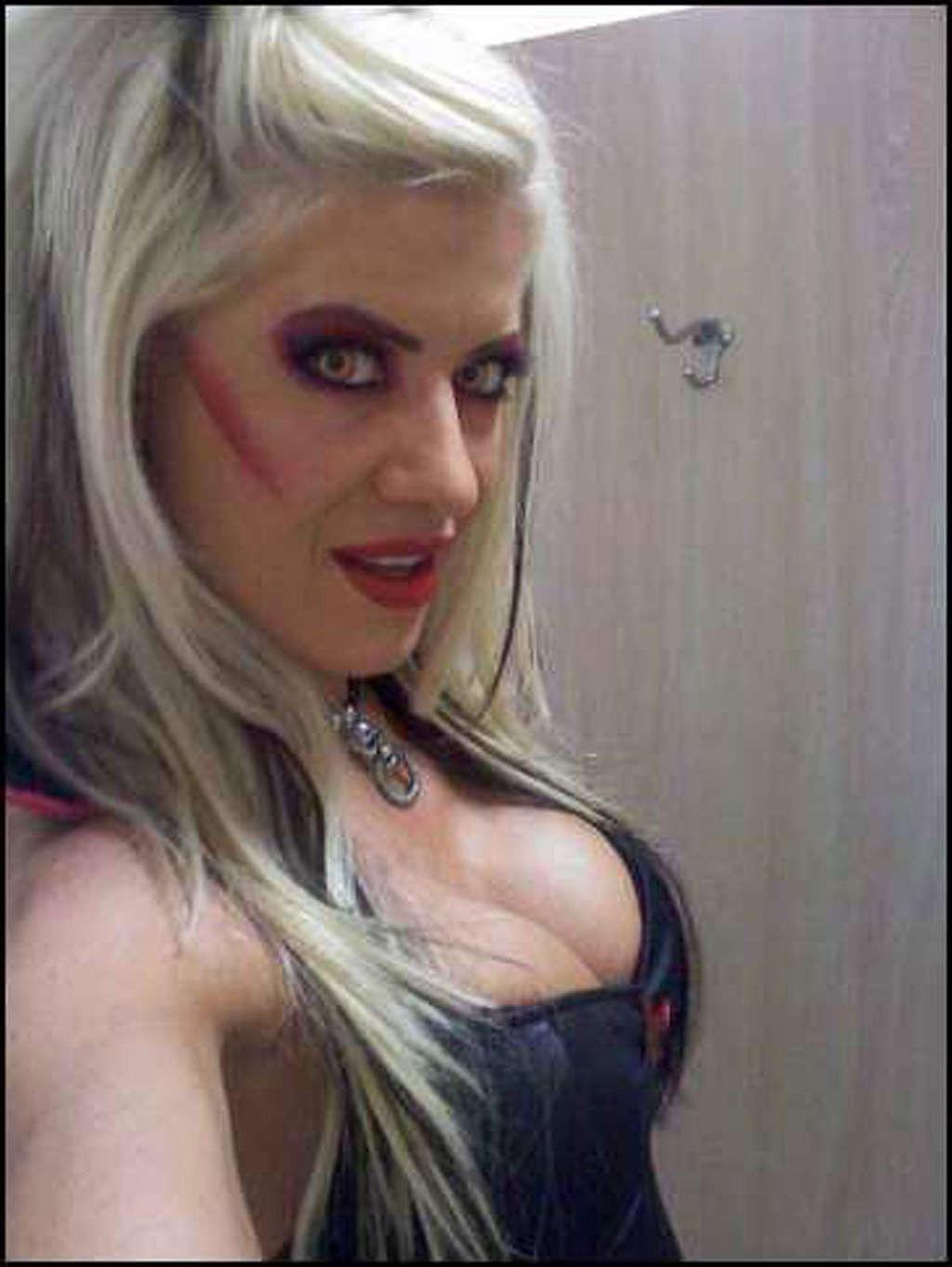 10P Angel Williams posing topless and in bra and fishnet stockings