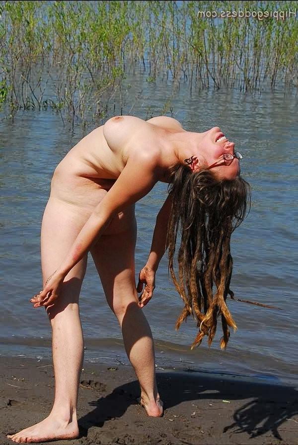 16P Fullbush bbw nudist doing cartwheels fully naked at waters edge
