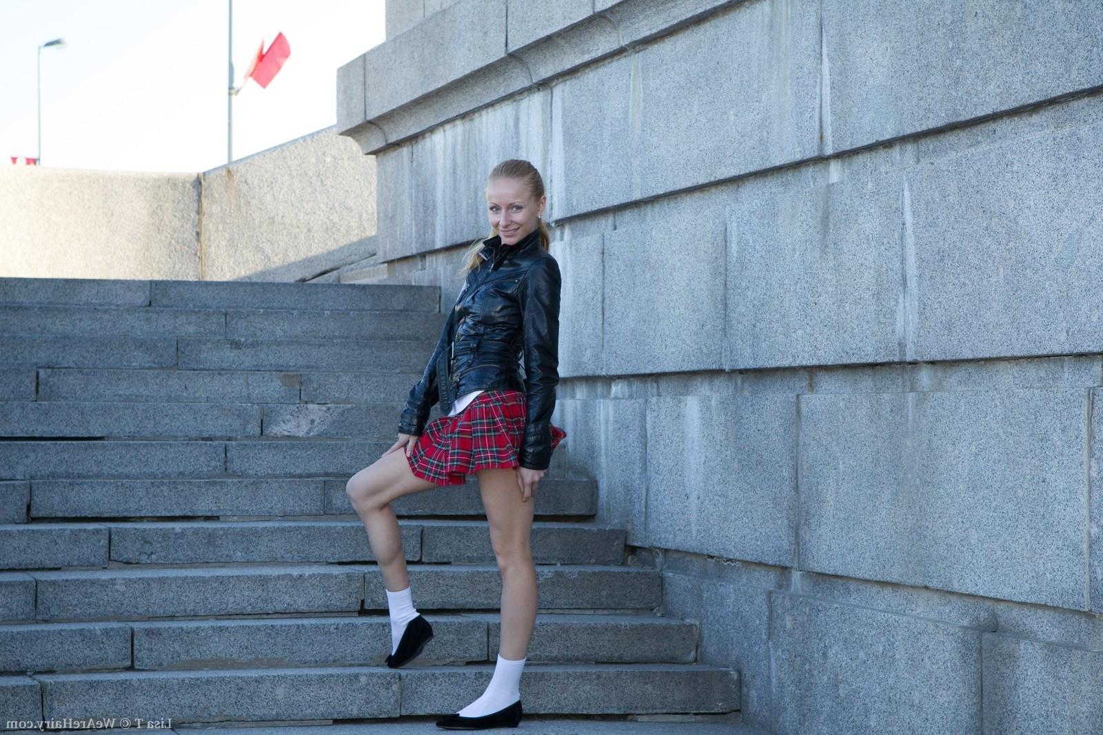 16P Hairy girl masturbate outside in sexy school girl uniform