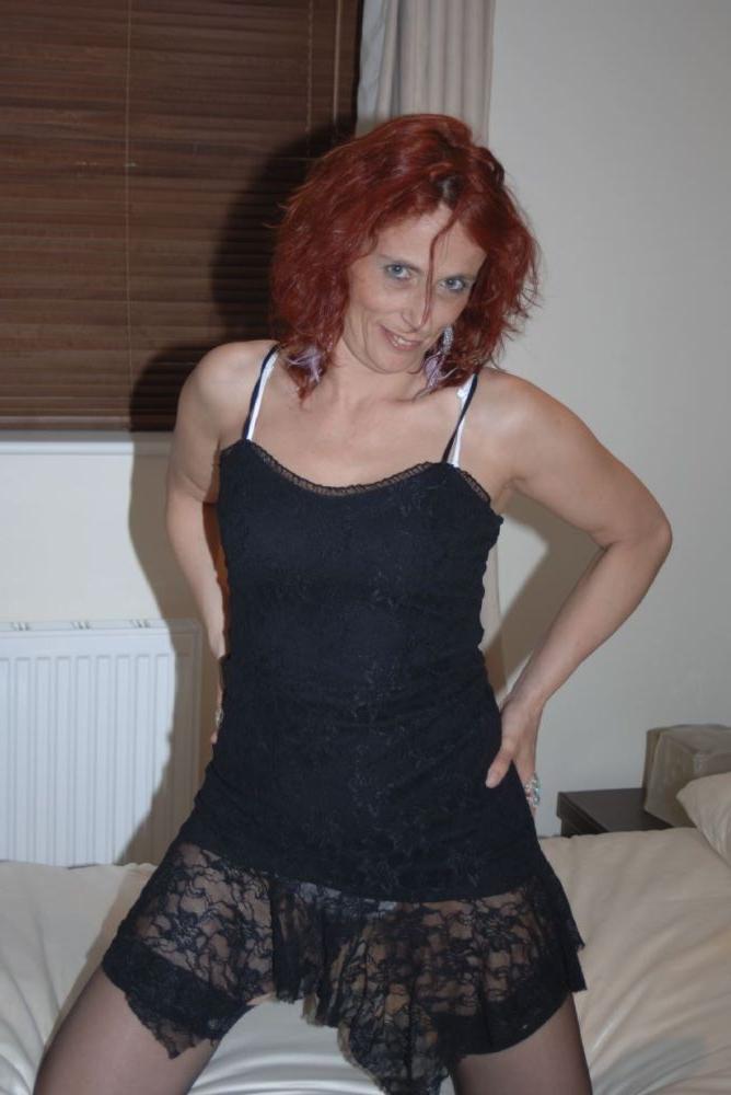 17P Redhead Wife In Black Stockings And Panties Spreading Pussy