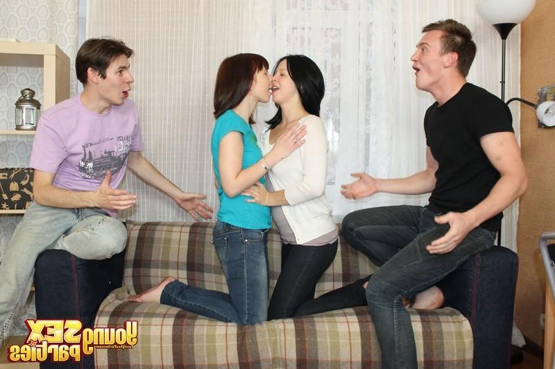 16P Two Russian teen couples have wild sex on a tiny couch at home
